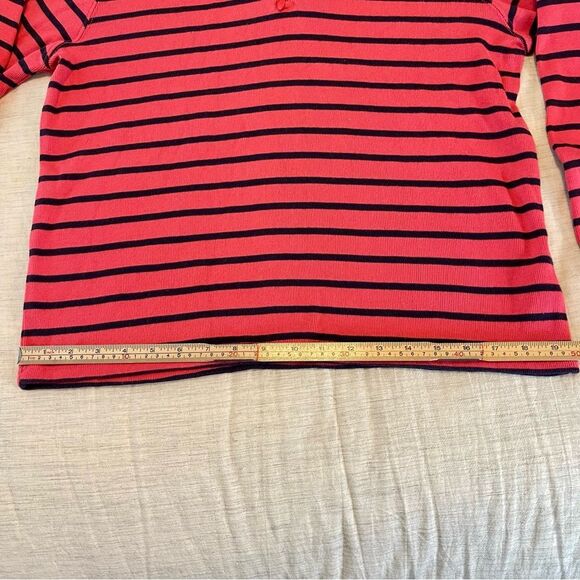 L.L. Bean ribbed long sleeve 1/4 zip cotton Pink/Navy stripe, barely worn! Large - Picture 6 of 10